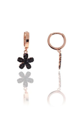 Çiçekli Onix Taşlı Rose Gümüş Küpe 5091