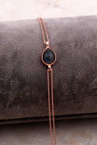 Doğal Labradorit Taşlı Damla Mini Rose Gümüş Bileklik 4119
