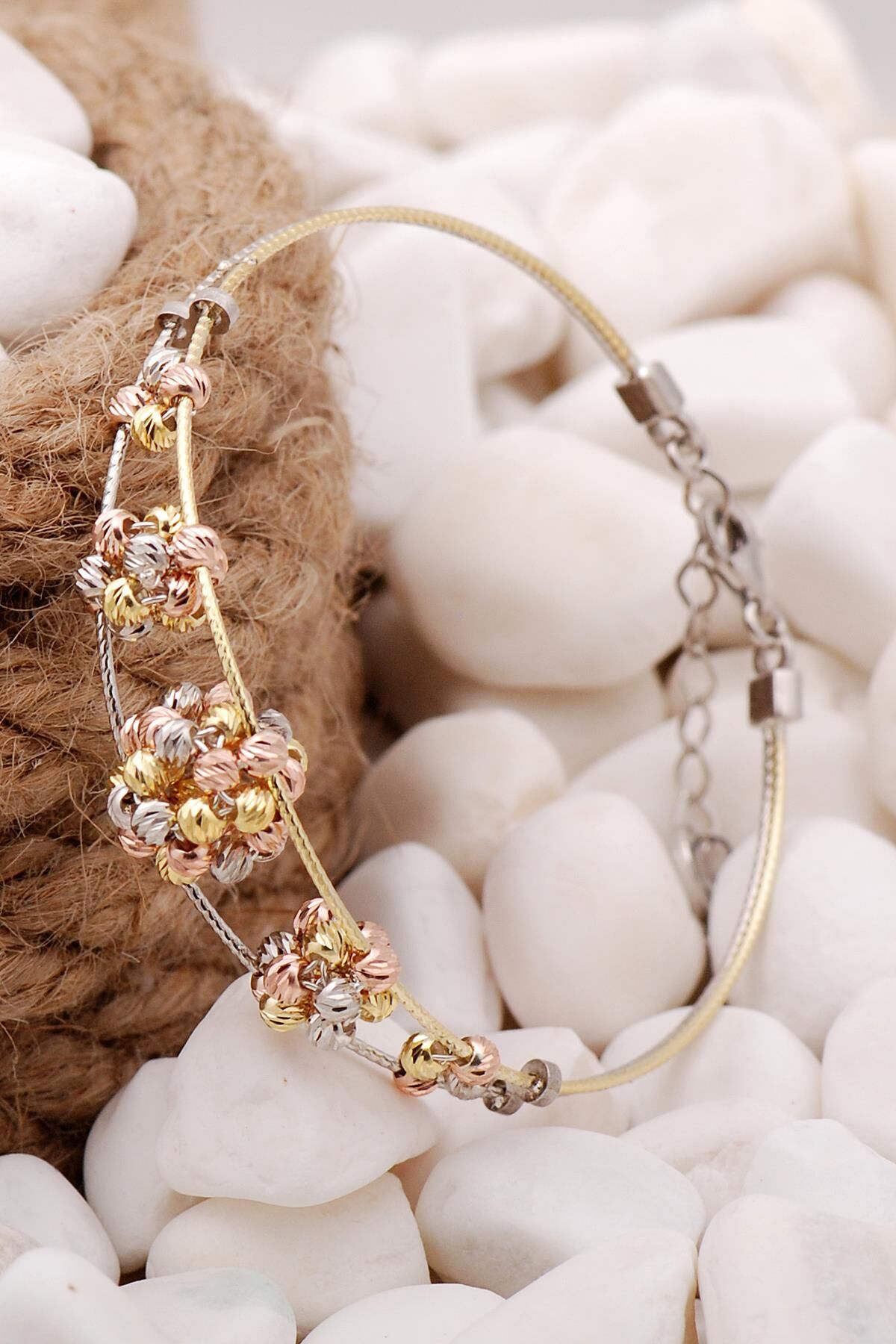 Dorissa Altın Yaldızlı Rose Gümüş Toplu Bilezik 3872