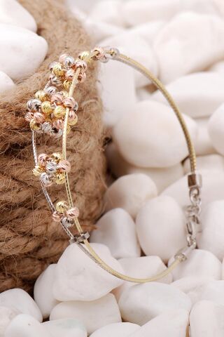 Dorika Altın Yaldızlı Rose 925 Ayar Gümüş Toplu Bilezik 3872