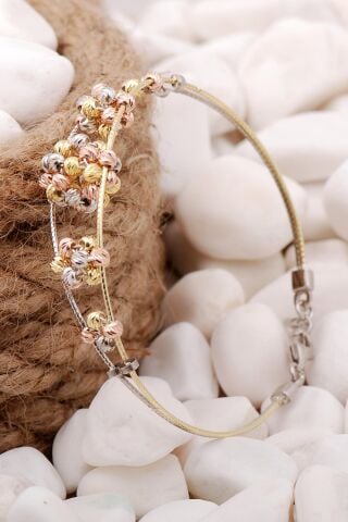 Dorika Altın Yaldızlı Rose 925 Ayar Gümüş Toplu Bilezik 3872