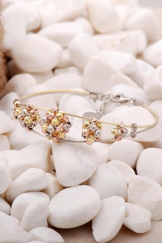 Dorissa Altın Yaldızlı Rose Gümüş Toplu Bilezik 3872