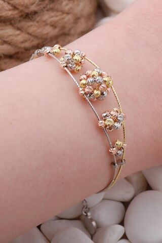 Dorissa Altın Yaldızlı Rose Gümüş Toplu Bilezik 3872