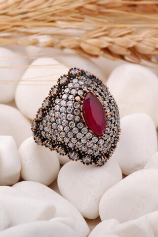 Kök Yakut Taşlı Elişi Gümüş Yüzük 94