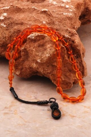 Usta İşi Sıkma Kehribar Kazaziye İşlemeli Gümüş Tesbih 360