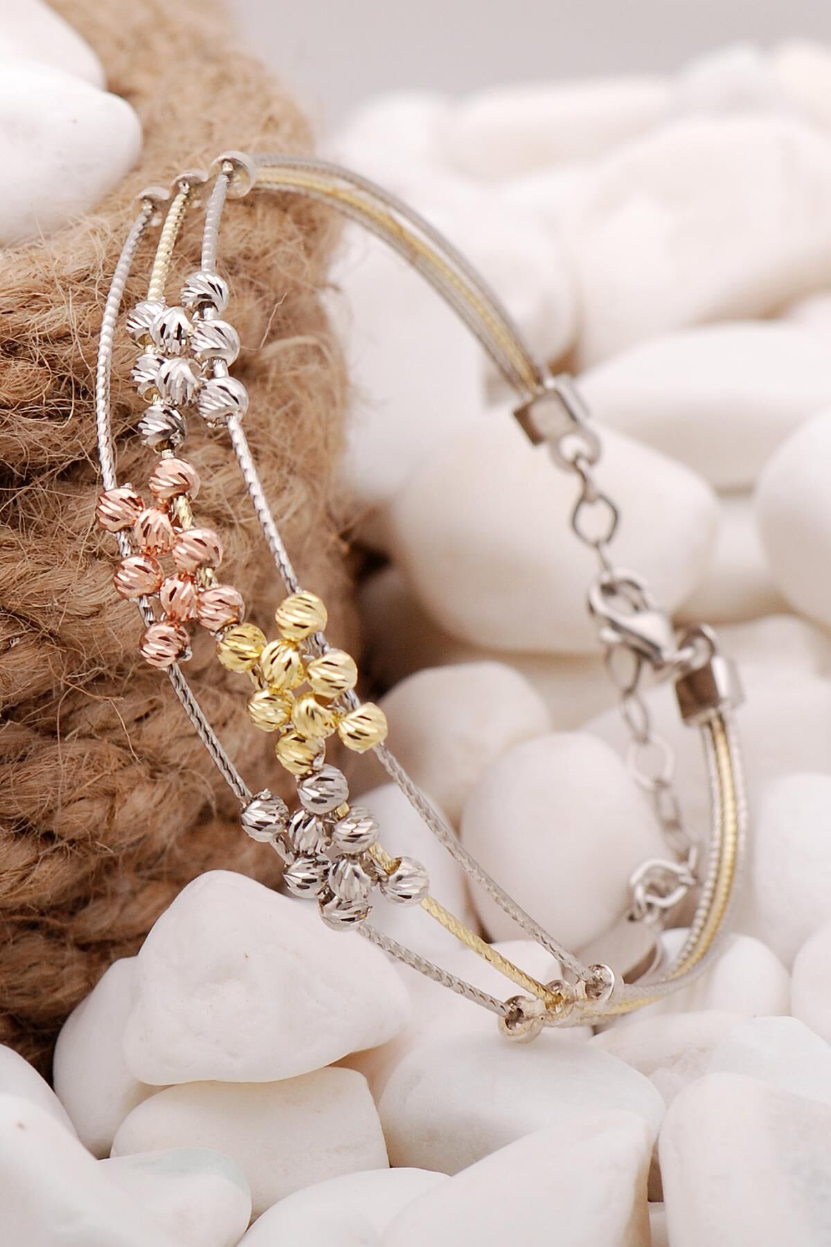 Dorissa Altın Yaldızlı Rose Gümüş Toplu Bilezik 3873