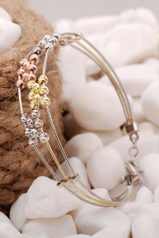 Dorika Altın Yaldızlı Rose 925 Ayar Gümüş Toplu Bilezik 3873