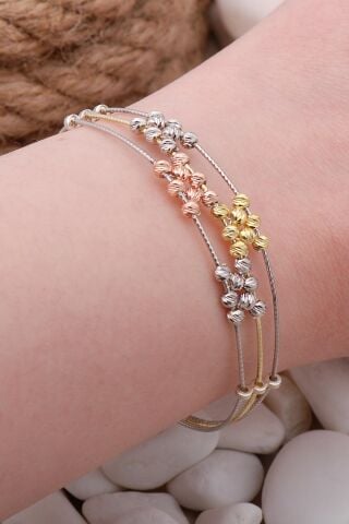 Dorissa Altın Yaldızlı Rose Gümüş Toplu Bilezik 3873