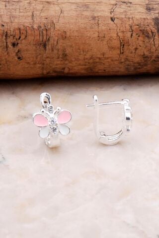 Kelebek Mineli Gümüş Çocuk Küpe 5327