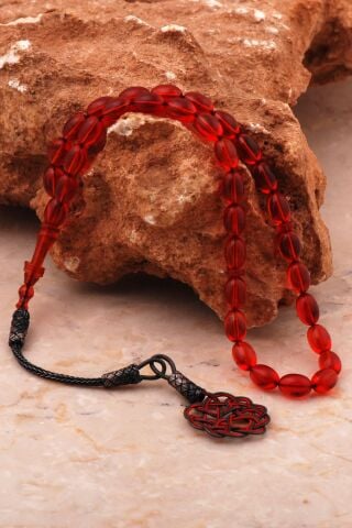 Usta İşi Sıkma Kehribar Kazaziye İşlemeli Gümüş Tesbih 361