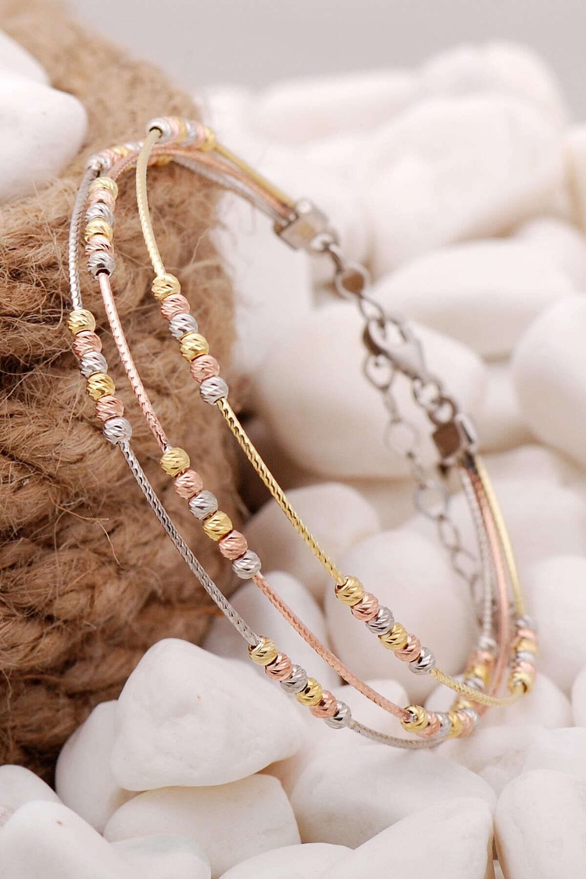 Dorissa Altın Yaldızlı Rose Gümüş Toplu Bilezik 3874