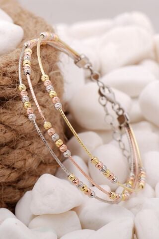 Dorika Altın Yaldızlı Rose 925 Ayar Gümüş Toplu Bilezik 3874