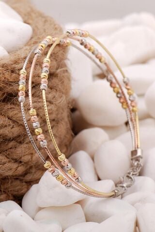 Dorika Altın Yaldızlı Rose 925 Ayar Gümüş Toplu Bilezik 3874