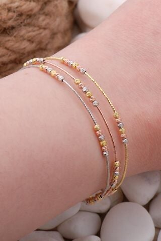 Dorissa Altın Yaldızlı Rose Gümüş Toplu Bilezik 3874