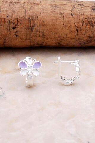 Kelebek Mineli Gümüş Çocuk Küpe 5328