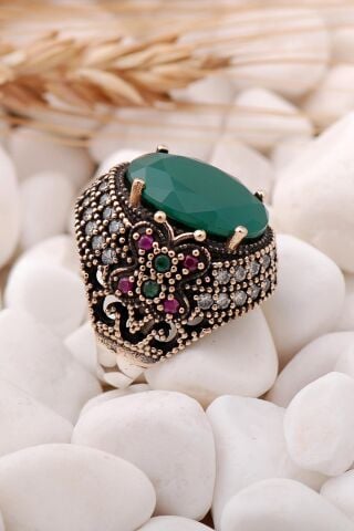 Kök Zümrüt Taşlı Elişi Gümüş Yüzük 99