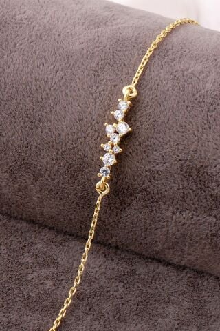 Lady Altın Yaldızlı Sıra Taşlı Gümüş Bileklik 3969