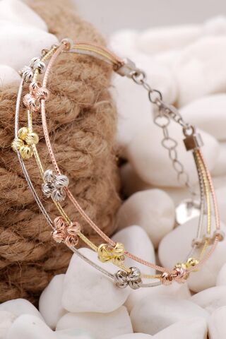 Dorissa Altın Yaldızlı Rose Gümüş Toplu Bilezik 3875