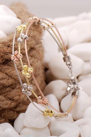 Dorissa Altın Yaldızlı Rose Gümüş Toplu Bilezik 3875