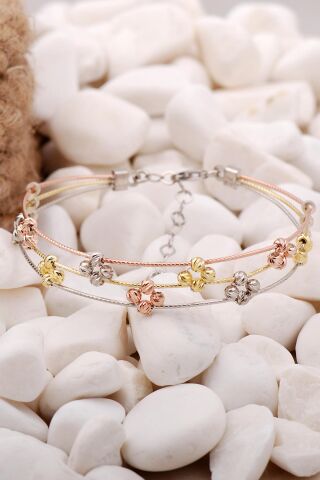 Dorissa Altın Yaldızlı Rose Gümüş Toplu Bilezik 3875