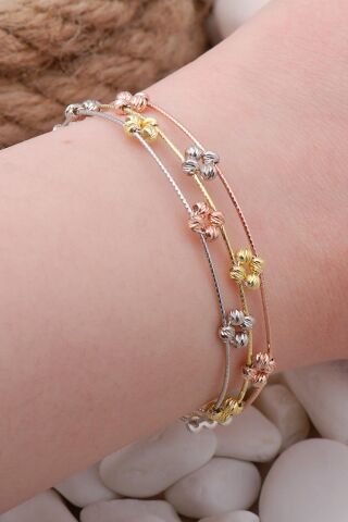 Dorissa Altın Yaldızlı Rose Gümüş Toplu Bilezik 3875