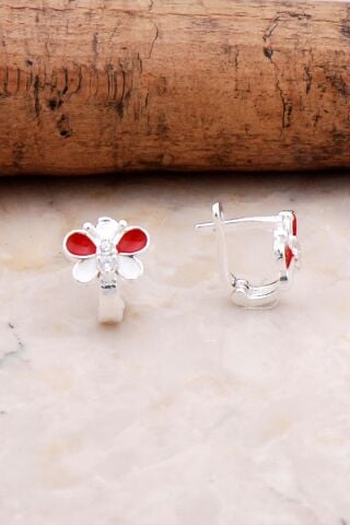 Kelebek Mineli Gümüş Çocuk Küpe 5329