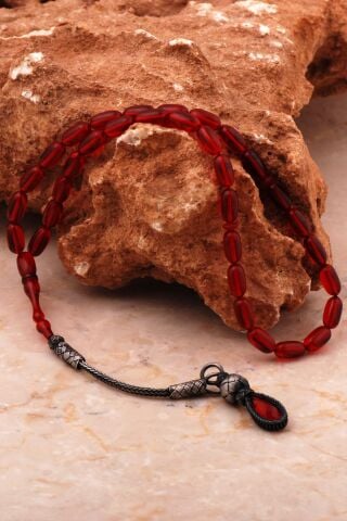 Usta İşi Sıkma Kehribar Kapsül Kesim Kazaziye İşlemeli Gümüş Tesbih 363