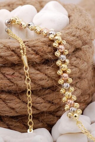 Dorika Sıra Toplu Altın Yaldızlı 925 Ayar Gümüş Bileklik 3876