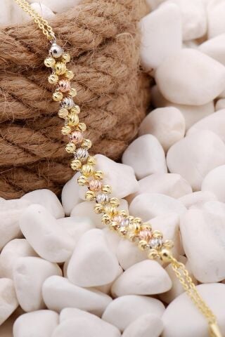 Dorika Sıra Toplu Altın Yaldızlı 925 Ayar Gümüş Bileklik 3876