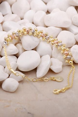 Dorissa Sıra Toplu Altın Yaldızlı Gümüş Bileklik 3876