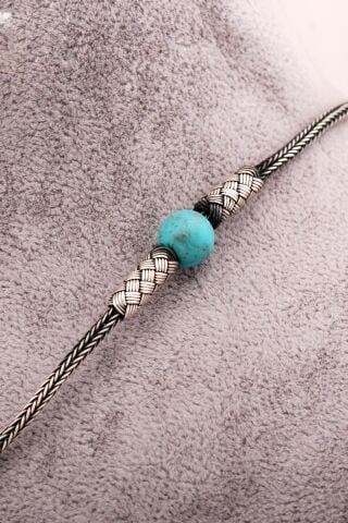 Firuze Taşlı Telkari İşlemeli Kazaziye Elişi Oksitli Gümüş Kolye 7939