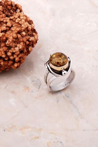 Kehribar Elişi Tasarım Gümüş Yüzük 3060