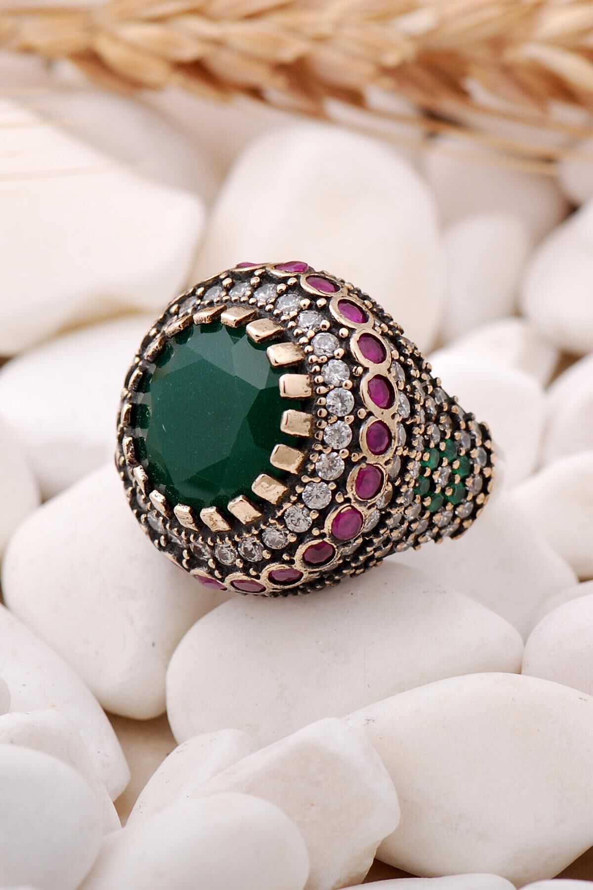 Kök Zümrüt Taşlı Elişi Gümüş Yüzük 101