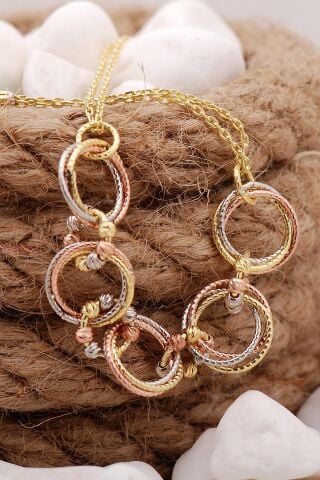 Dorika Halkalı Altın Yaldızlı 925 Ayar Gümüş Bileklik 3877