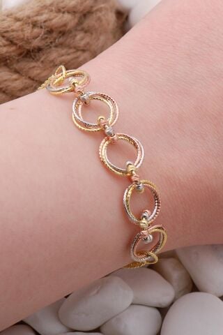 Dorika Halkalı Altın Yaldızlı 925 Ayar Gümüş Bileklik 3877