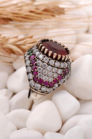 Kök Yakut Taşlı Elişi Gümüş Yüzük 102