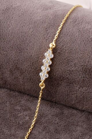 Sıra Taşlı Altın Yaldızlı Gümüş Bileklik 3970