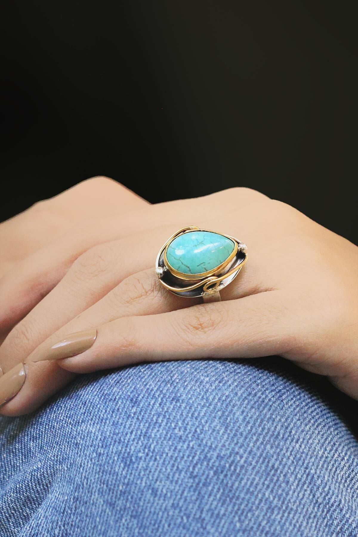 Turkuaz Elişi Tasarım Gümüş Yüzük 3061