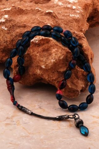 Usta İşi Hareli Ateş Kehribarı Kazaziye İşlemeli Gümüş Tesbih 365