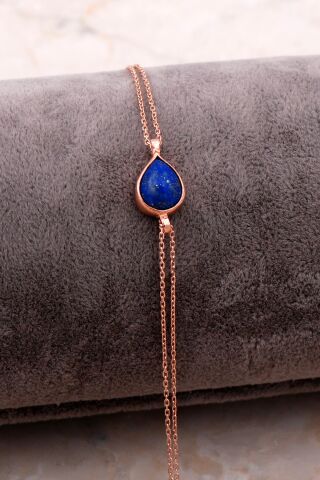 Doğal Lapis Lazuli Taşlı Damla Mini Rose Gümüş Bileklik 4125