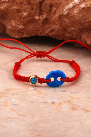 Süryani Nazar Boncuğu Kırmızı Makrome Bileklik 4637