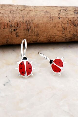 Uğur Böceği Mineli Gümüş Çocuk Küpe 5332