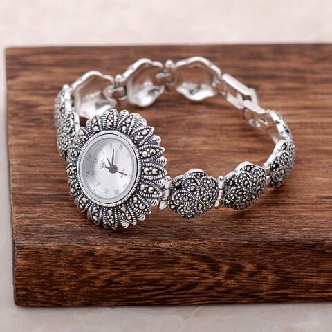 Markazit Taşlı Papatya Gümüş Saat 121