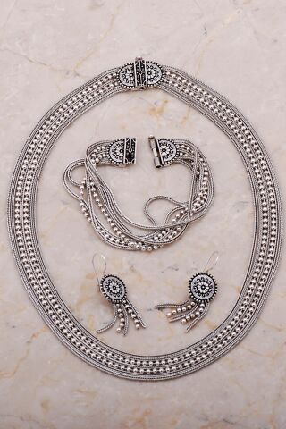 Midyat Hasırı Tasarım Elişi Oksitli Gümüş Set 2668