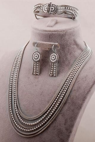 Midyat Hasırı Tasarım Elişi Oksitli Gümüş Set 2668