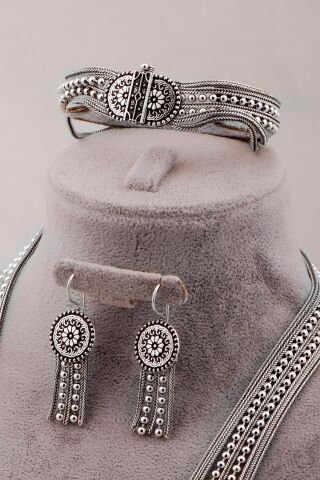 Midyat Hasırı Tasarım Elişi Oksitli Gümüş Set 2668