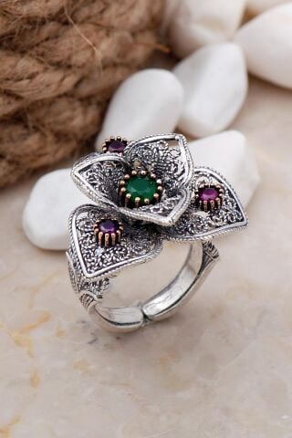 Telkari Elişi Gümüş Taşlı Yüzük 3229