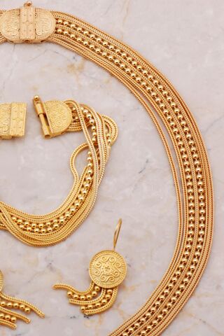 Midyat Hasırı Tasarım Elişi Altın Kaplama Gümüş Set 2669