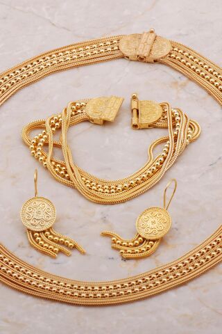 Midyat Hasırı Tasarım Elişi Altın Kaplama Gümüş Set 2669