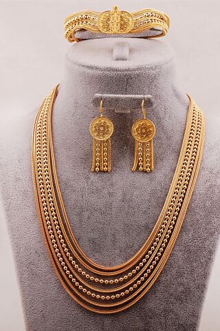 Midyat Hasırı Tasarım Elişi Altın Kaplama Gümüş Set 2669